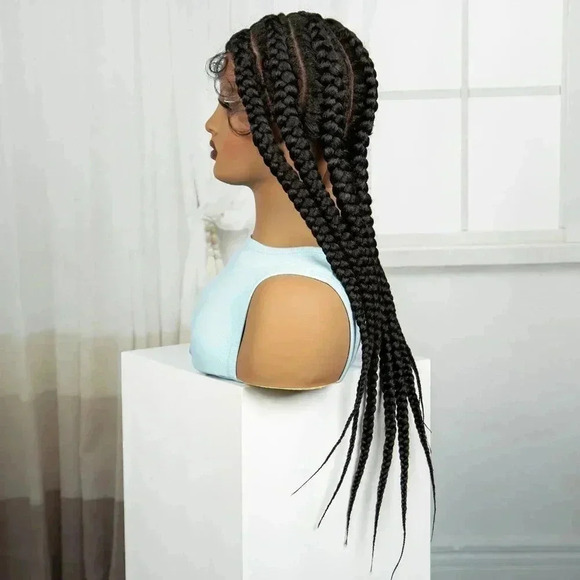 28" Front Lace Braided Wig - Knotless Box Braids, Natural Baby Hair, Adjustable, - Picture 8 of 8